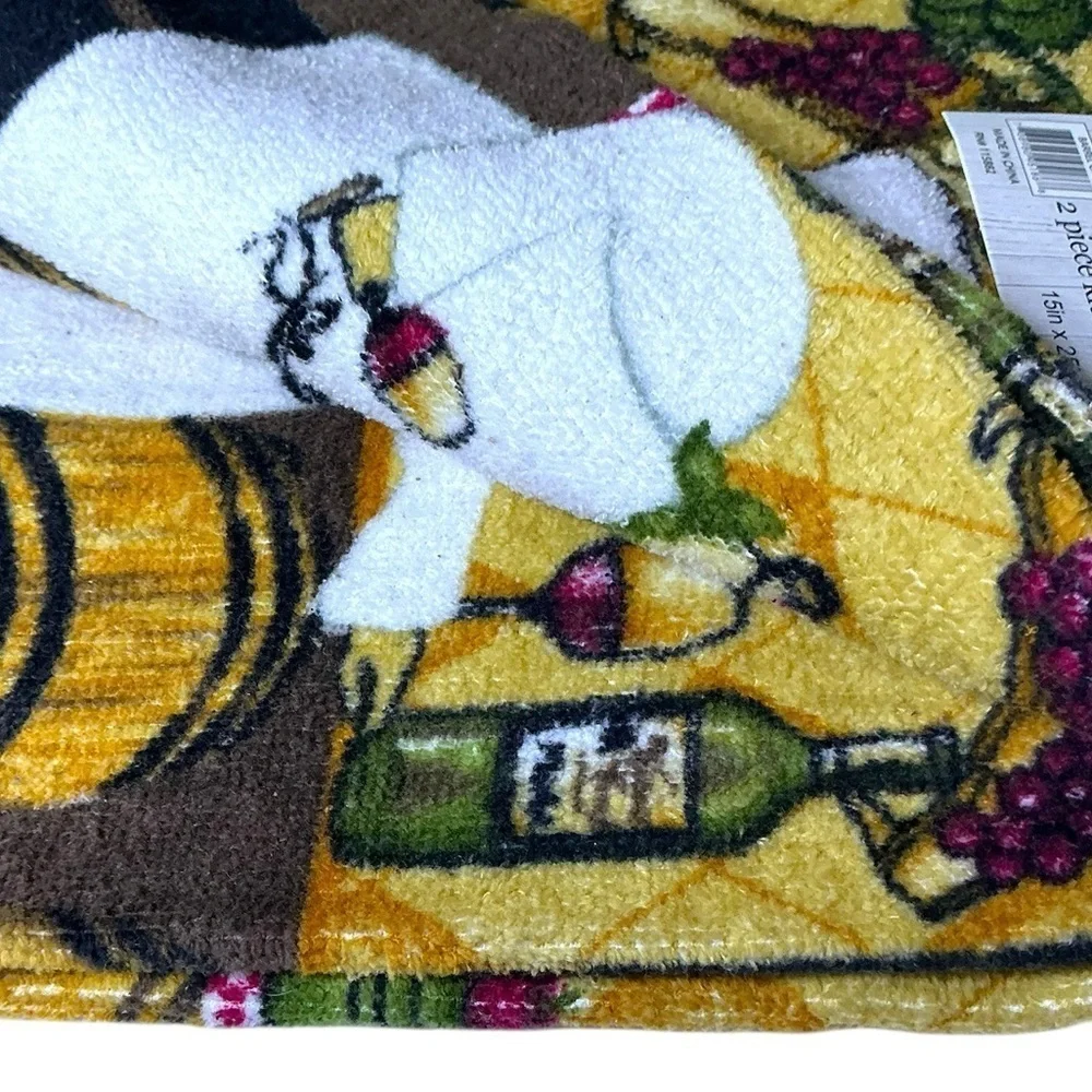 Farmers Market Kitchen Towels Wine Barrel Chef Cotton Velour Terry Set 2 Pieces